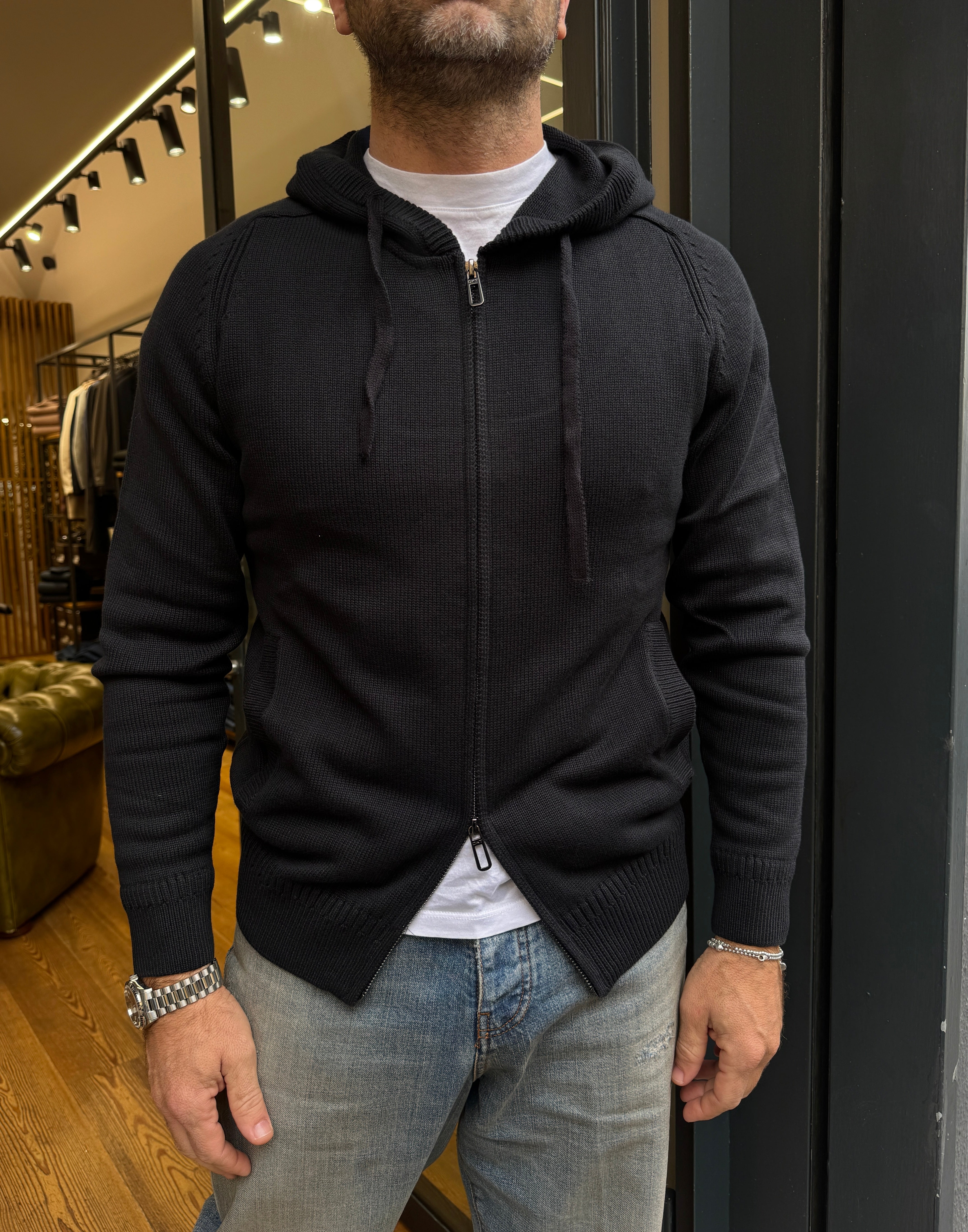 Diktat: Cardigan misto lana con cappuccio