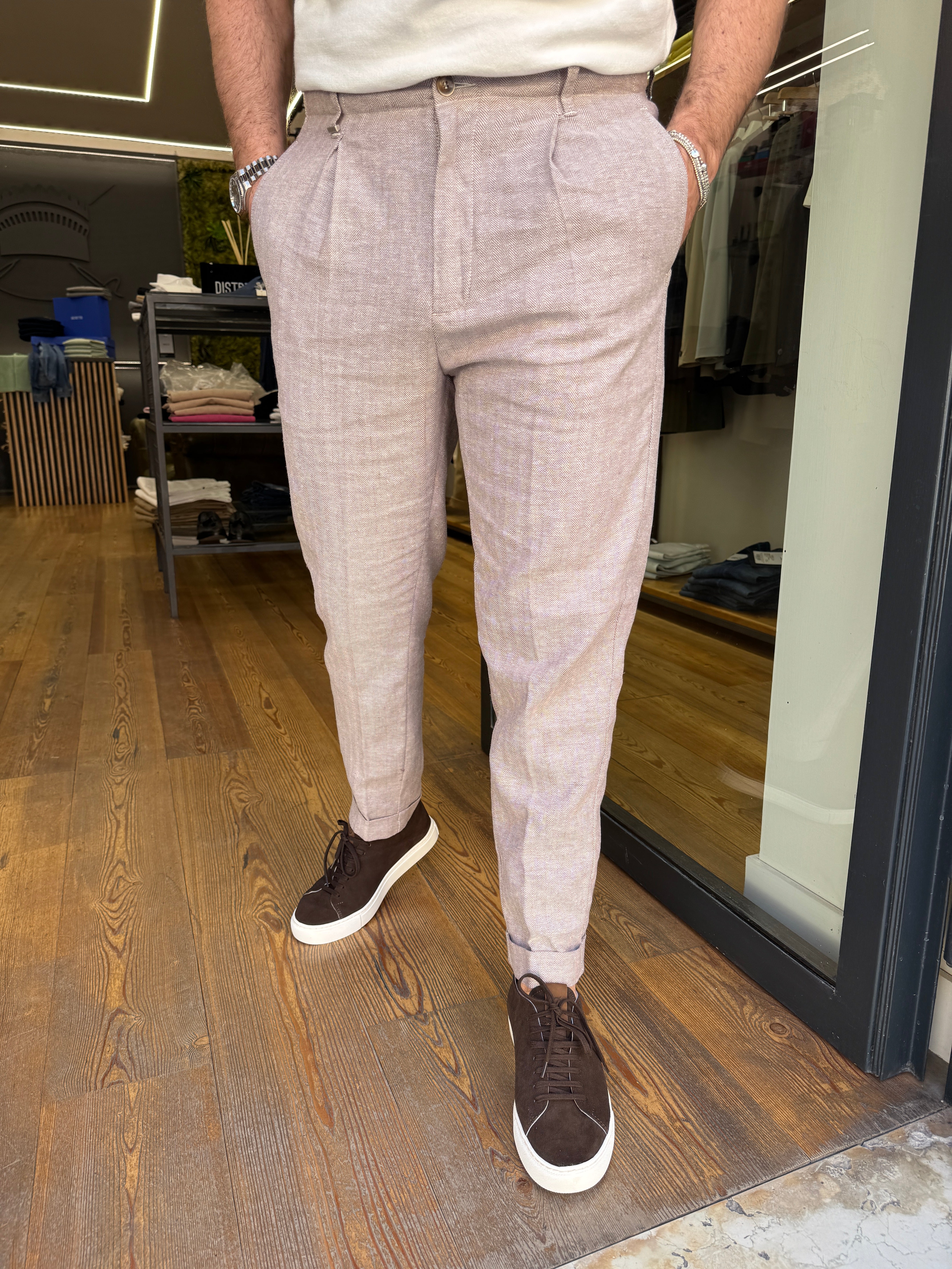 Squad: Alce- Pantalone spigato c/pince in lino