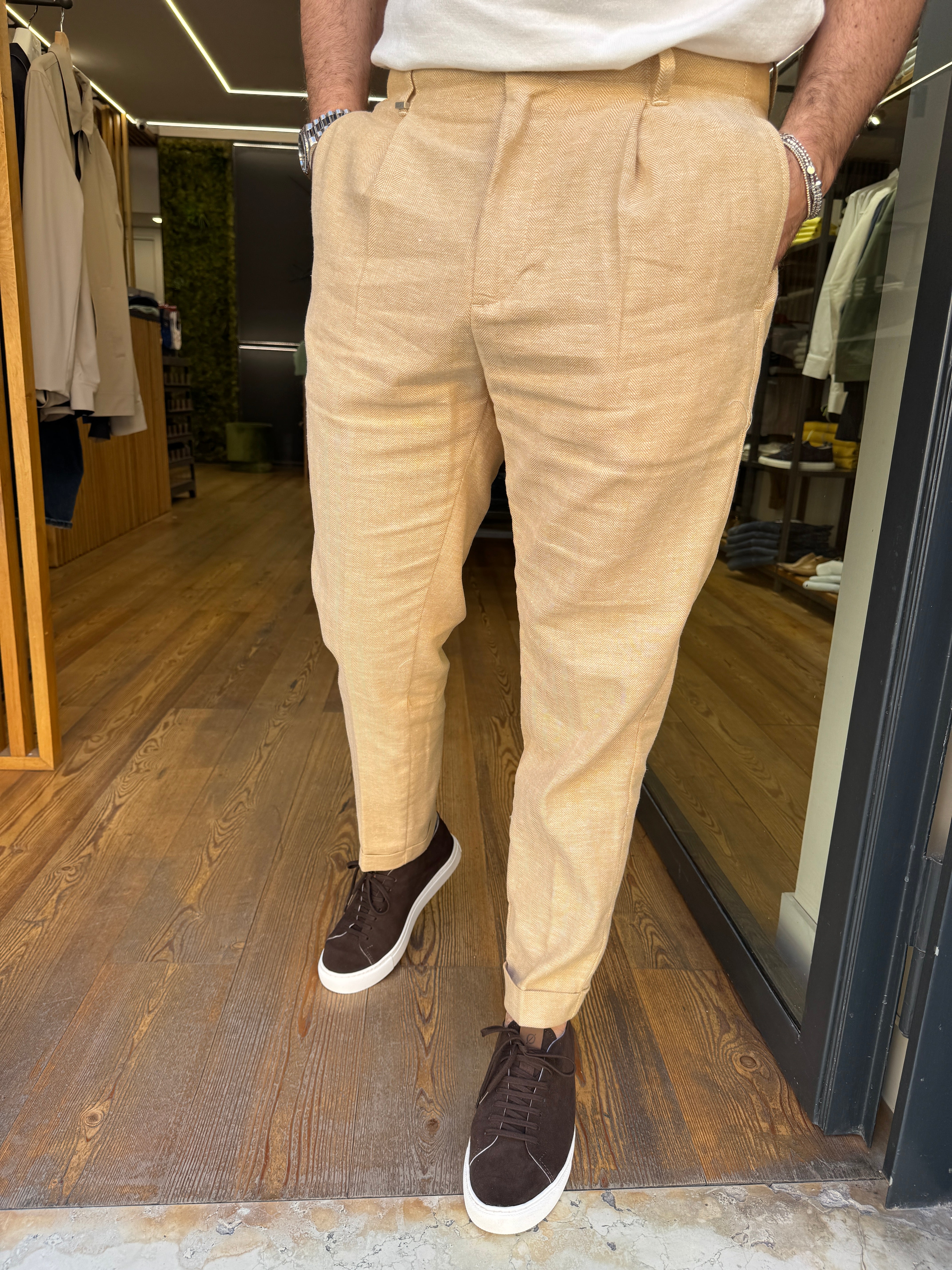 Squad: Alce- Pantalone spigato c/pince in lino