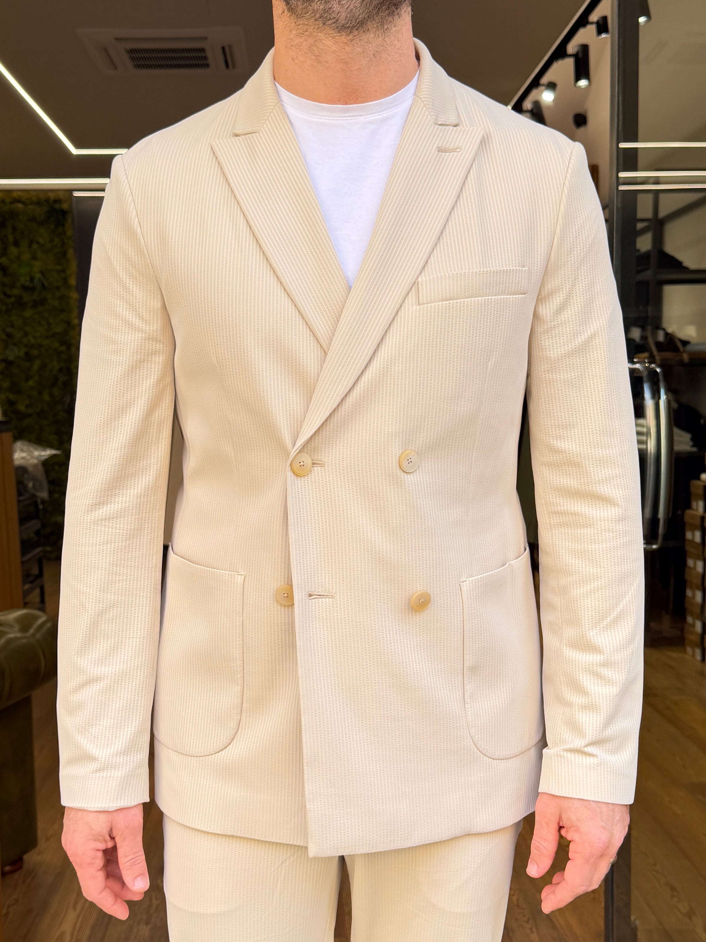 Distretto12: Giacca Leccio DP A Righe Alternate In Rilievo