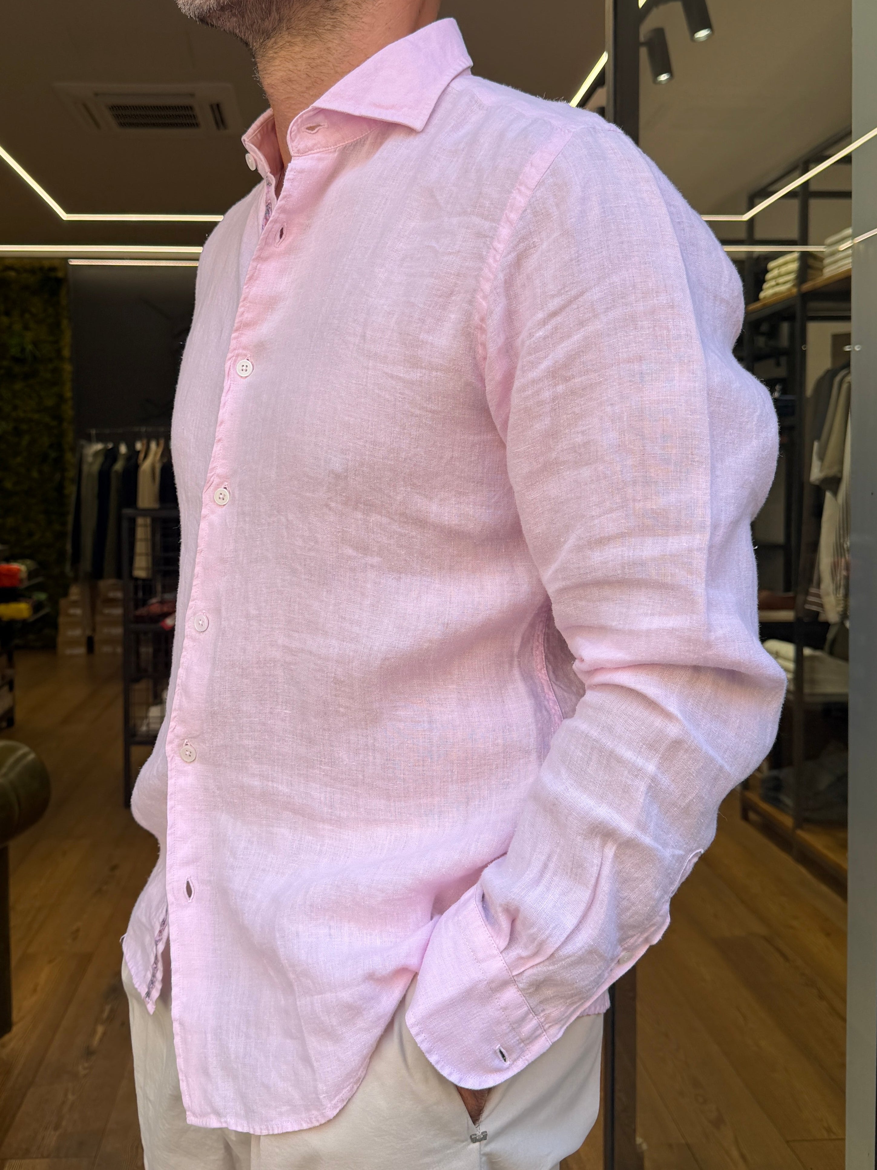 ALESSANDRO LAMURA: CAMICIA IN LINO CON INTERNO A FANTASIA