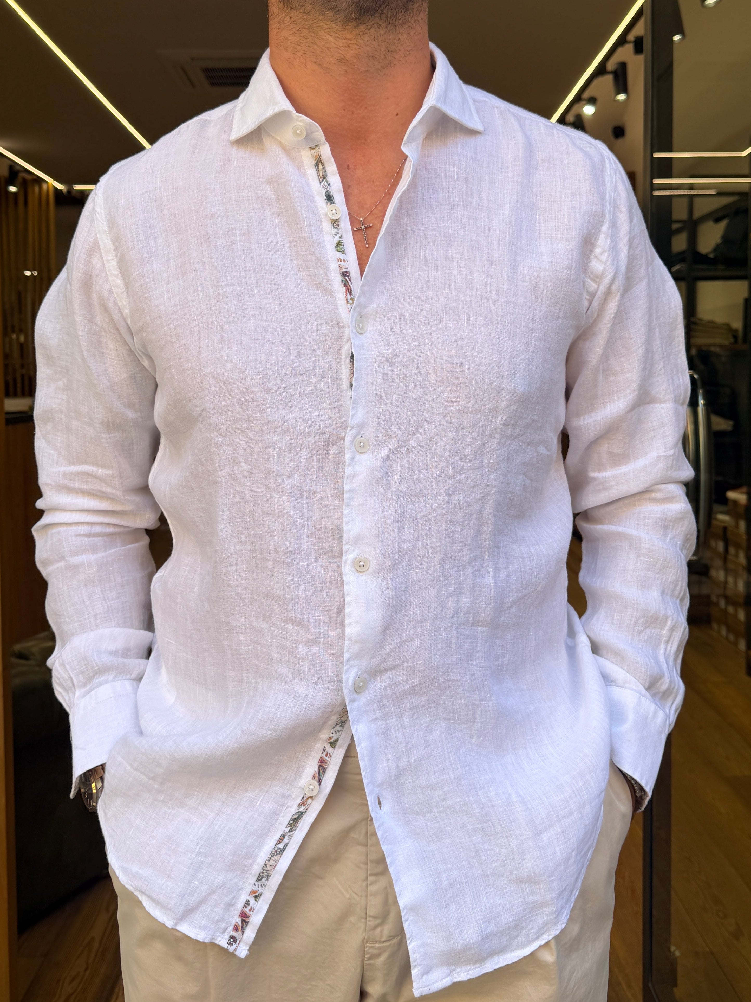 ALESSANDRO LAMURA: CAMICIA IN LINO CON INTERNO A FANTASIA