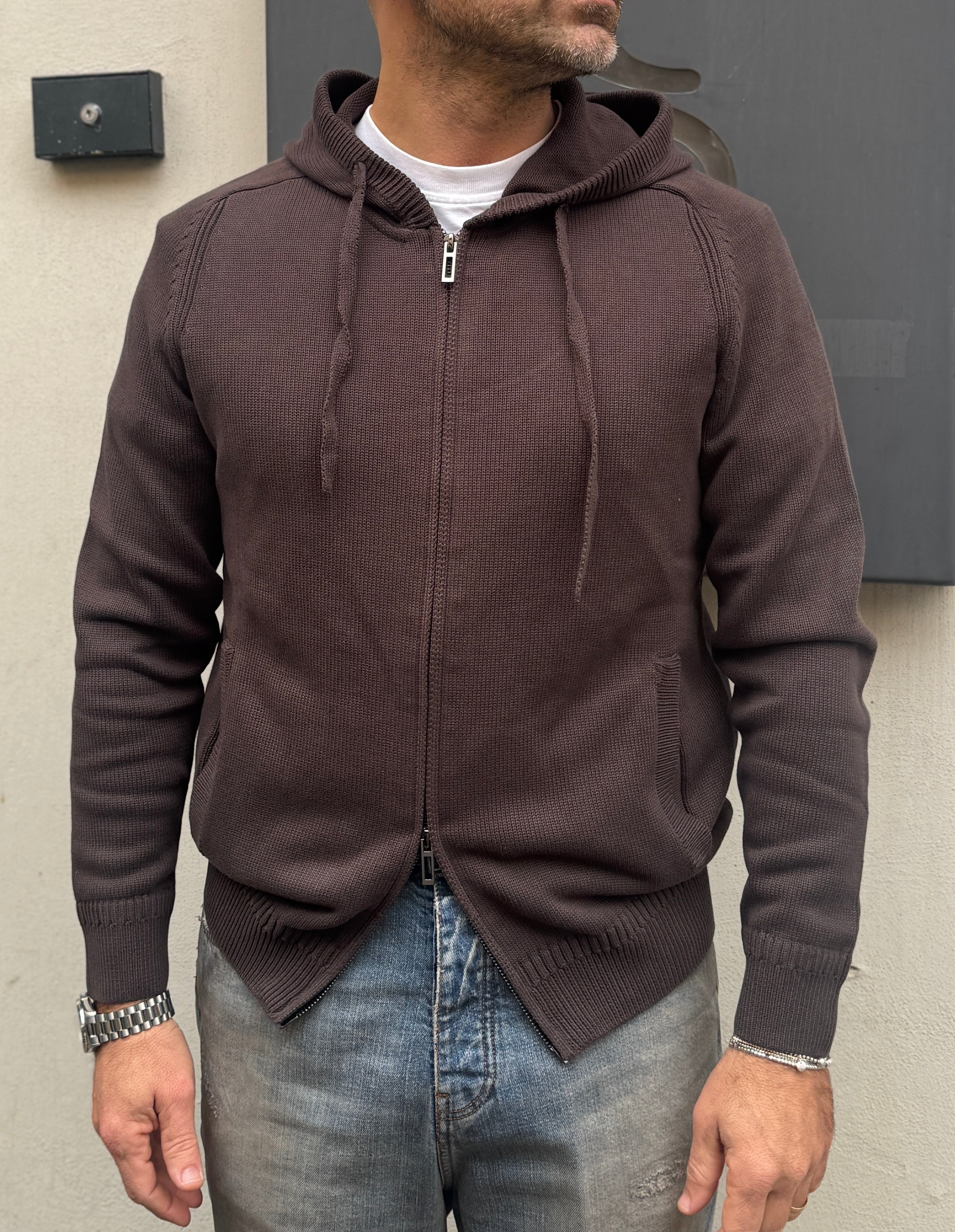 Diktat: Cardigan misto lana con cappuccio