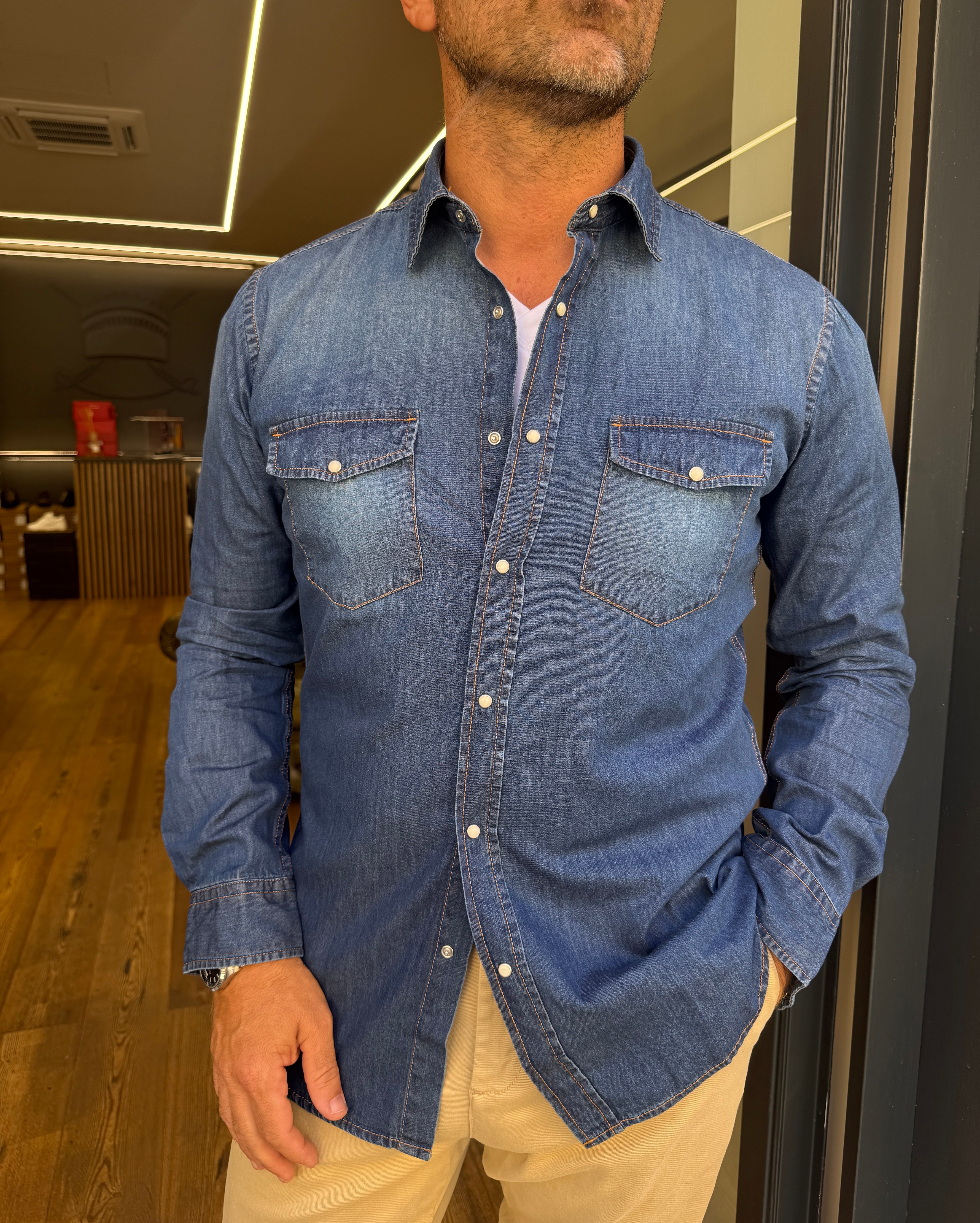 Trez: Coyote- Denim in cotone Slim Fit
