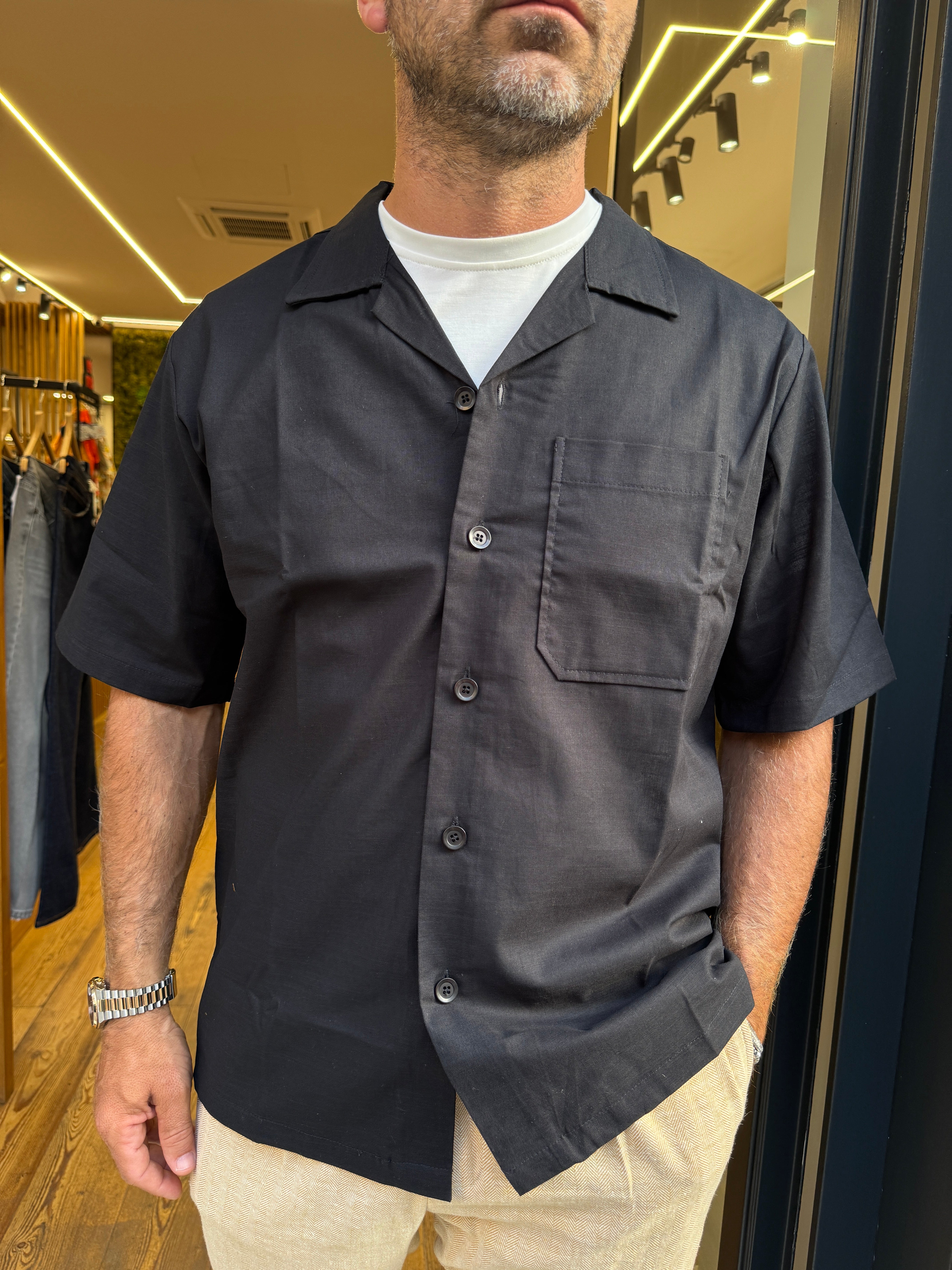 Paolo Pecora: Camicia a maniche  corte   in  Lino