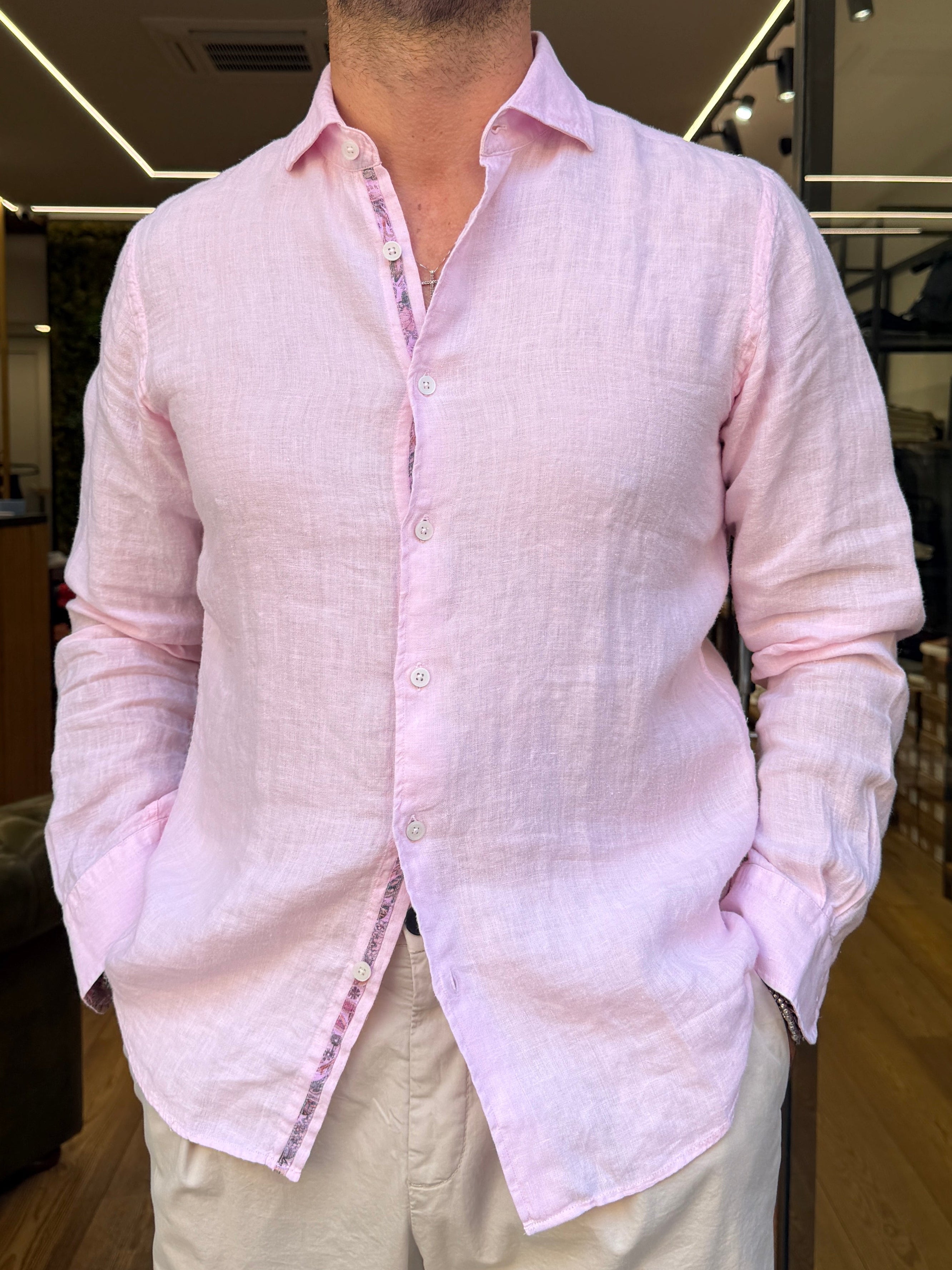 ALESSANDRO LAMURA: CAMICIA IN LINO CON INTERNO A FANTASIA